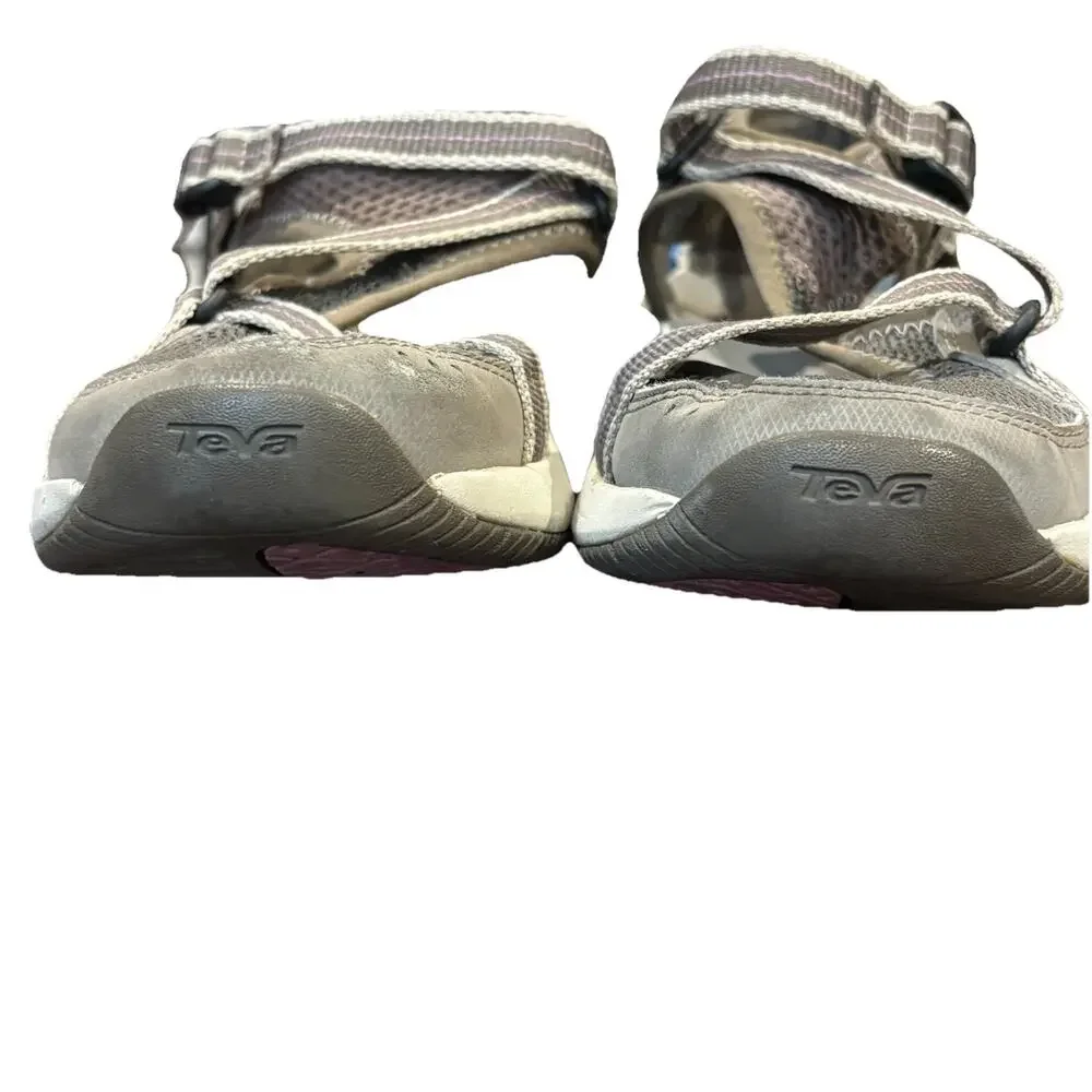 Teva Ewaso Hiking Sandals Womens 7 Gray Taupe Purple Closed Toe Trail Water Shoe